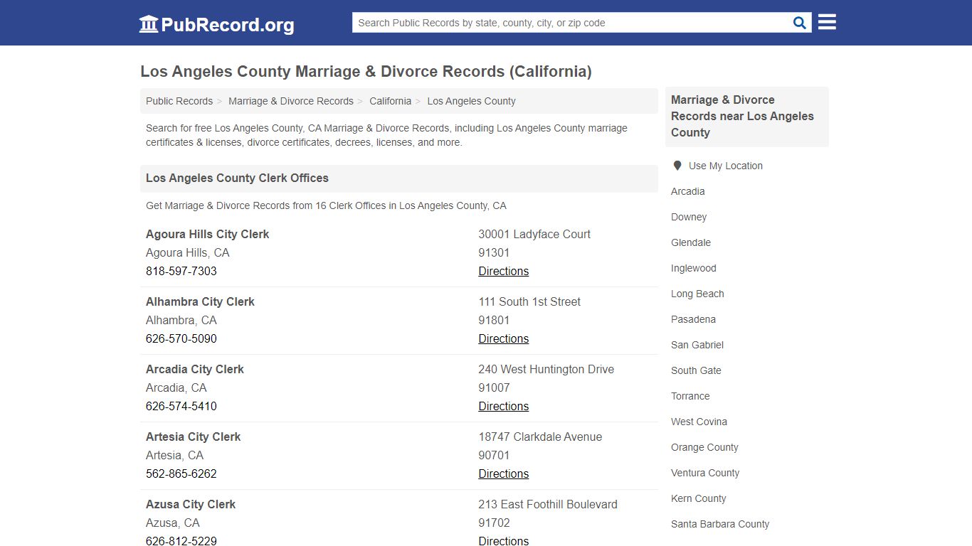 Los Angeles County Marriage & Divorce Records (California)